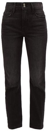 Le Sylvie Double Button Straight Leg Jeans - Womens - Dark Grey