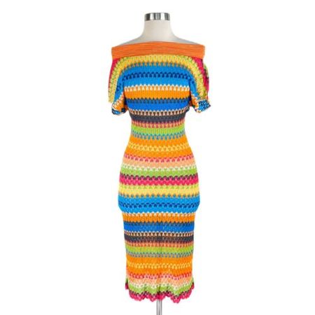 Missoni Sport Bright Colorful Striped Stretch Knit On or Off Shoulder Dress 42 | eBay