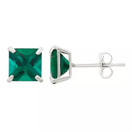Lab-Created Emerald 10k White Gold Stud Earrings