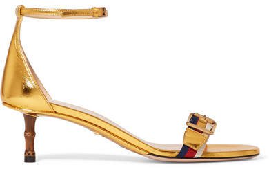 Sylvie Grosgrain-trimmed Metallic Leather Sandals - Gold