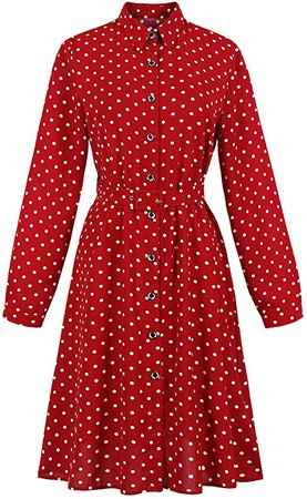 Wellwits Women's Long Sleeves Polka Dots Button Down Vintage Shirt Dress at Amazon Women’s Clothing store
