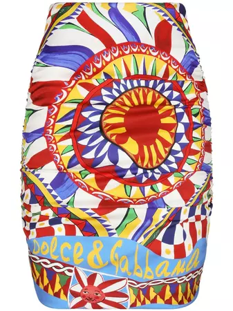 Dolce & Gabbana graphic-print ruched skirt