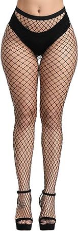 Henwarry Women's Fishnet Stockings Thigh High Wide Fishnet Tights (B03-Black(Medium Hole)) at Amazon Women’s Clothing store
