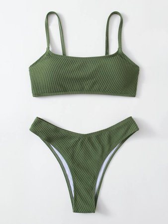 Textured High Leg Bikini Swimsuit | ROMWE USA