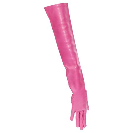 VERSACE rare fuschia pink leather elbow length long statement gloves