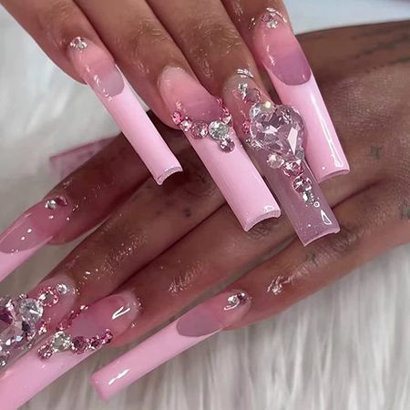 Pink crystal nails