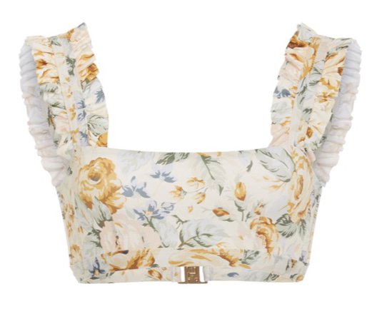 Ephemera Ruffled Floral-Print Bikini Top