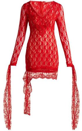 Draped Lace Dress - Womens - Red
