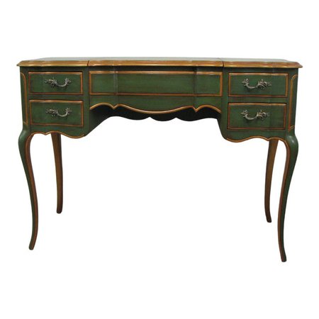 Vintage French-Style Vanity Painted Green & Gold | Chairish