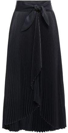 Eleanor Plisse-satin Midi Wrap Skirt