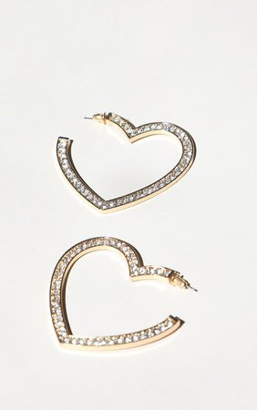 Gold Diamante Insert Heart Hoop Earrings | PrettyLittleThing USA