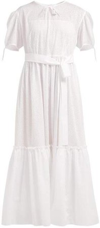 Perforated Cotton Poplin Maxi Dress - Womens - White