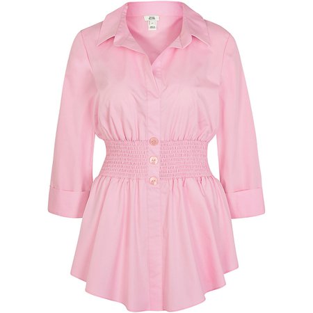 Pink shirred shirt | River Island