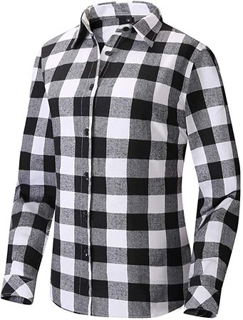 Flannel Shirt Womens Plaid Long Sleeve Regular Fit Button Down Casual Cotton red at Amazon Women’s Clothing store