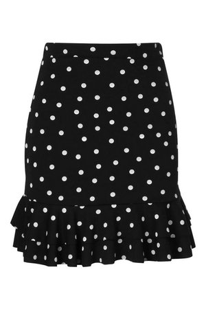 Double Pep Hem Polka Dot Mini Skirt | boohoo black