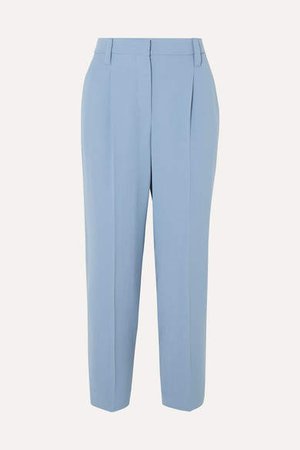 Cropped Wool-blend Pants - Light blue
