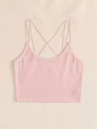 Solid Criss Cross Crop Cami Top | SHEIN USA pink