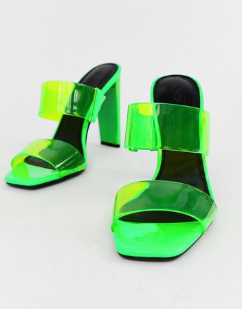 ASOS DESIGN Hayward clear block heeled mule in neon green | ASOS