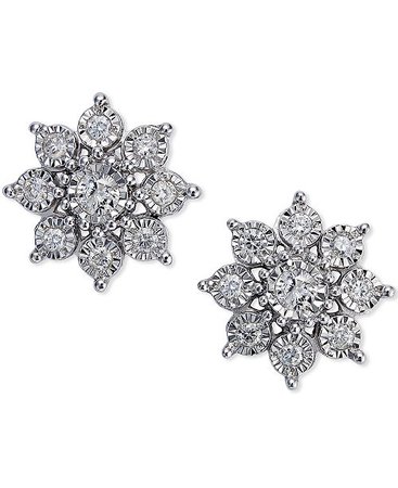 Macy's Diamond Flower Earrings (1/2 ct. t.w.)in 10k White Gold & Reviews - Earrings - Jewelry & Watches - Macy's
