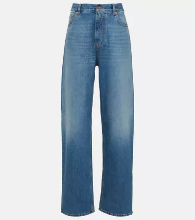 High Rise Wide Leg Jeans in Blue - Valentino | Mytheresa
