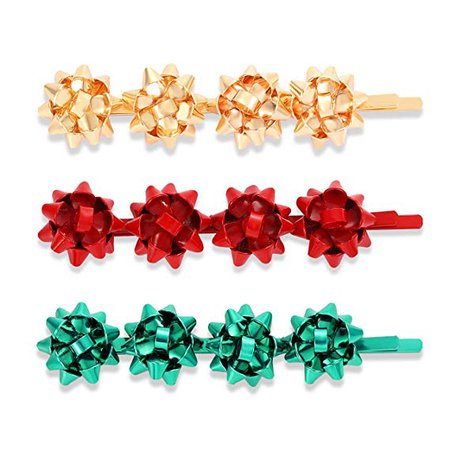 HZEYN Christmas Bow Hair Clips Hairpin Xmas Holiday Party Hair Accessories Giftwrap Hair Barrette for Women Girls 3 Pieces (Gold Green Red) : Beauty