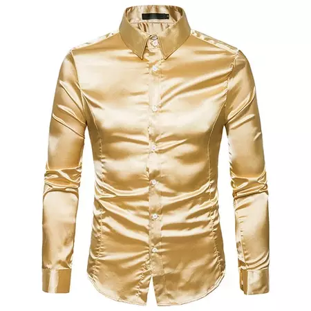 Plain Golden Mens Silk Shirt