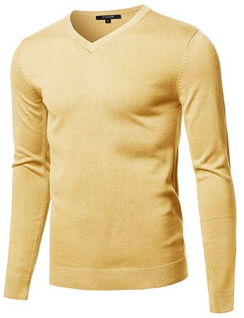 Youstar Men's Casual Solid Soft Knitted Long Sleeve V-Neck Sweater Top at Amazon Men’s Clothing store