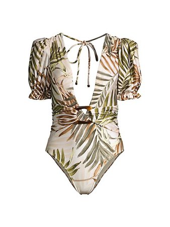 PatBO Palmeira Puff-Sleeve One-Piece Swimsuit | SaksFifthAvenue