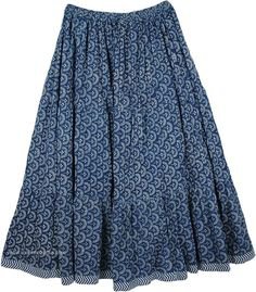 Paradise Blue Cotton Print Long Skirt