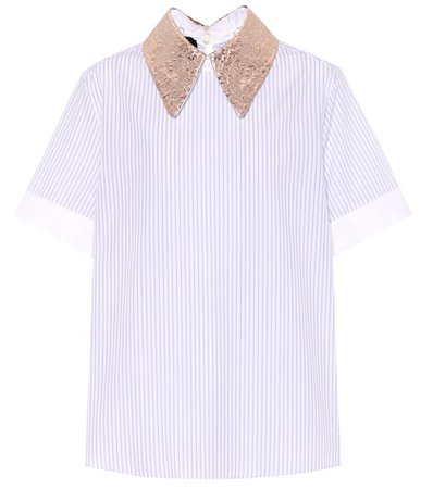 Brocade-trimmed striped cotton top
