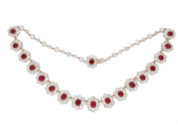 Pigeon's Blood Burmese Ruby and Diamond Necklace/Tiara, circa 1915 For Sale at 1stDibs | burmese ruby necklace, burmese ruby tiara, ruby tiara for sale