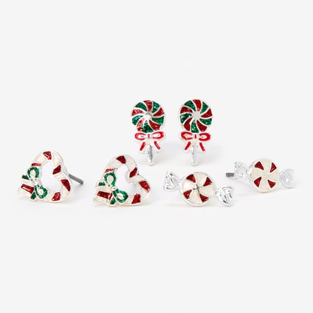 Christmas Silver Candy Stud Earrings - 3 Pack | Claire's US