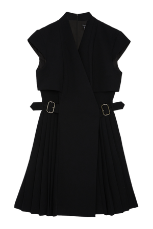 Tailored Crepe Pleated Collarless Mini Dress | Karen Millen