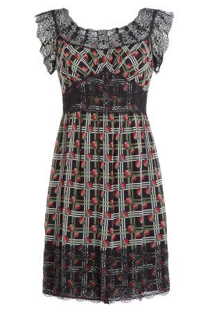 Printed Silk Dress with Lace Trim Gr. US 4
