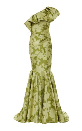 Floral-Printed One-Shoulder Satin Gown by Pamella Roland | Moda Operandi