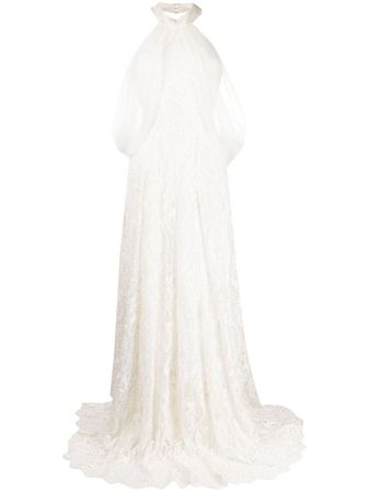 Saiid Kobeisy halter-neck Tulle Beaded Dress white