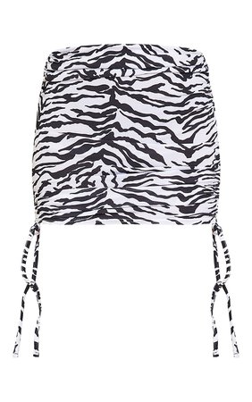 Zebra Print Ribbed Ruched Mini Skirt | Skirts | PrettyLittleThing