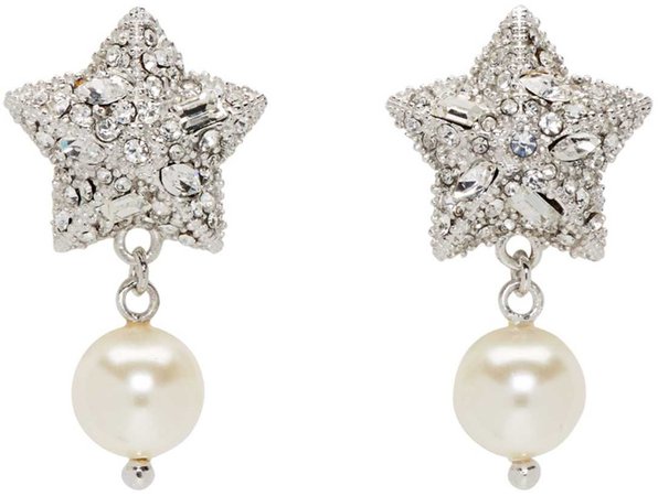 Miu Miu: Silver Pearl & Crystal Star Earrings | SSENSE