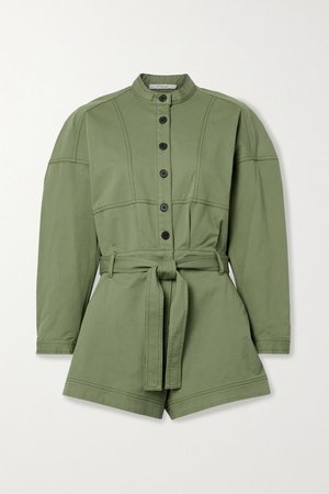 Army green Calla belted cotton-blend twill playsuit | 10 Crosby by Derek Lam | NET-A-PORTER