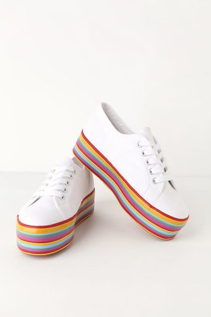 Superga 2790 COTW - White Multi Sneakers - Rainbow Platform Shoes