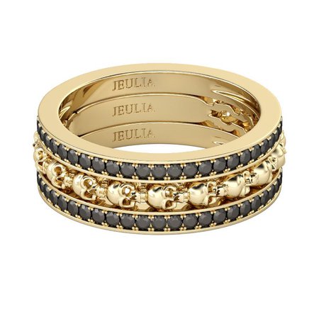 Jeulia 3PC Yellow Gold Tone Skull Ring - Jeulia Jewelry