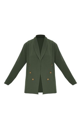 Khaki Oversized Button Detail Blazer | PrettyLittleThing USA