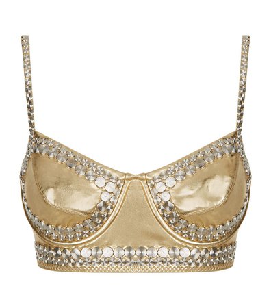 Norma Kamali Studded Foil Bikini Top In Gold | ModeSens