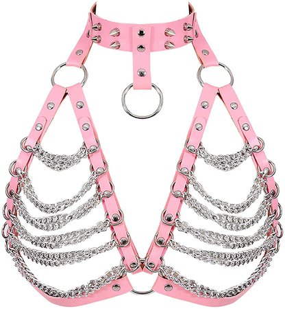 Amazon.com: Female PU Leather Body Harness Bra Hollow Body Cage Alloy Carnival Punk Goth Adjustable Belt Dance Costume. (Pink): Clothing, Shoes & Jewelry