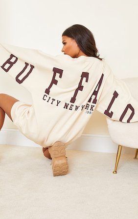 Cream Buffalo New York Slogan Sweat Jumper Dress | PrettyLittleThing USA