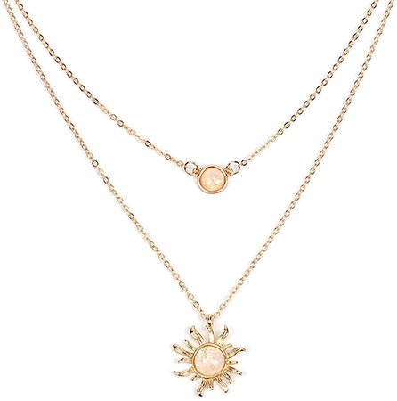 Amazon.com: COLORFUL BLING Double Chains Moon and Sun Layered Choker Necklace Sunflower Opal Pendant Necklace Gift for Women-A Double Gold Sun: Clothing, Shoes & Jewelry