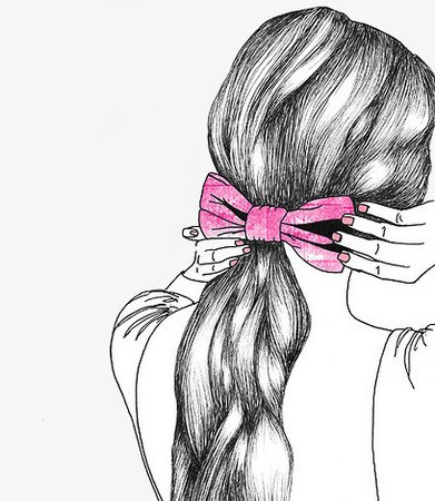 Hair Illustration, Long Hair, Bow, Pencil Drawing PNG Image and Clipart for Free Download