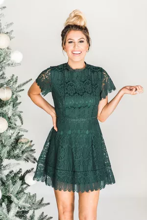 Rumor Has It Lace Dress Green - The Pink Lily