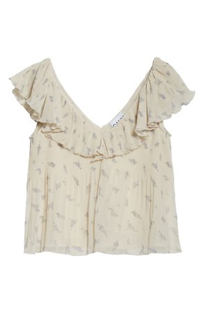 Ganni Floral Print Ruffle Neck Pleated Georgette Blouse | Nordstrom