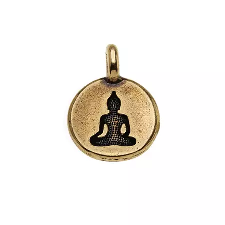 TierraCast Pewter Charm, Round Buddha Silhouette 16.5x11.5mm, Brass Oxide Finish (1 Piece) — Beadaholique